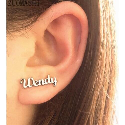 1 Pair Stainless Steel Personalized Name Stud Earrings Custom Name Earrings For Women Girls Bridesmaid Gift Oorbellen Brincos