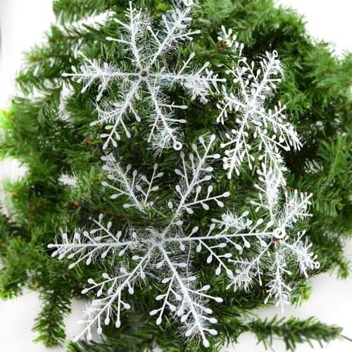 12pcs/Set Snowflakes Christmas Tree Decorations Plastic 11cm Artificial Snowflakes Pendant Decorations Christmas Party Supplies