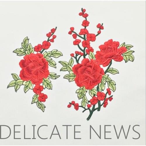 2 Pcs/Set Embroidery Rose Flower Sew On Patch Dress Hat Bag Jeans Applique Crafts Clothing Accessories P03