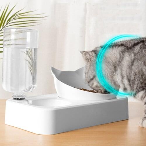 2-in-1 Cat Bowl Water Dispenser Automatic Water Storage Pet Dog Cat Food Bowl Food Container with Waterer Pet Waterer Feeder