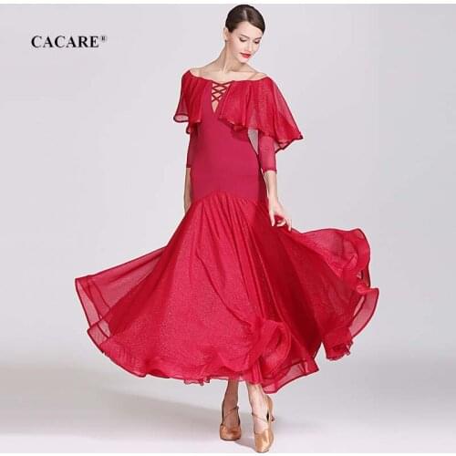 2019 Ballroom Dance Competition Dresses Standard Dance Dresses Ballroom Dress Waltz 3 Choices D0649 Long Mesh Sleeve