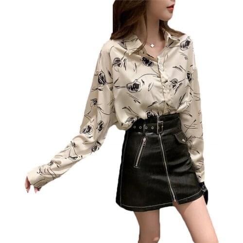 2021 French Retro Printed Chiffon Shirt Womens Blouse Spring Autumn Long-sleeved Top Shirts 160b