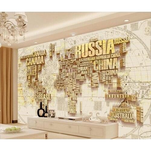 3D world map wallpaper retro brick wall painting bedroom parlor office restaurant three-dimensional English alphabet wallpaper