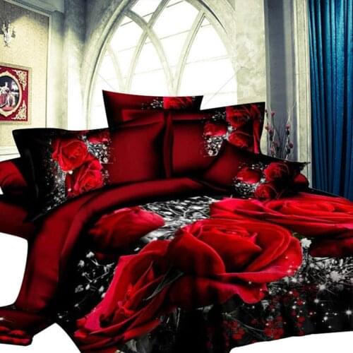4pcs/set 3D Red Rose Bedding Sets For Wedding 200x230cm Polyester Cover Sheet + Pillow Cases + Bed Sheets Gift For Friends
