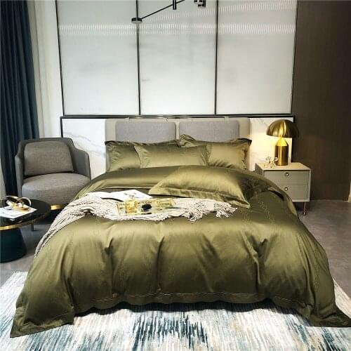 4 Pieces Duvet Cover Set 100% Cotton Bedclothes Normcore Style Green Grey Brown Bedding Sets King Queen Size Bed Linen Silky