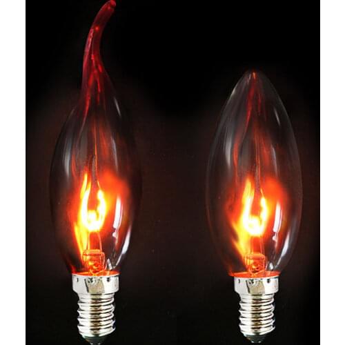10PCS Edison Bulb E14 E27 3W C35 C35L Flame Fire Lighting Vintage Flickering Effect Tungsten Novel Candle Tip Lamp Orange