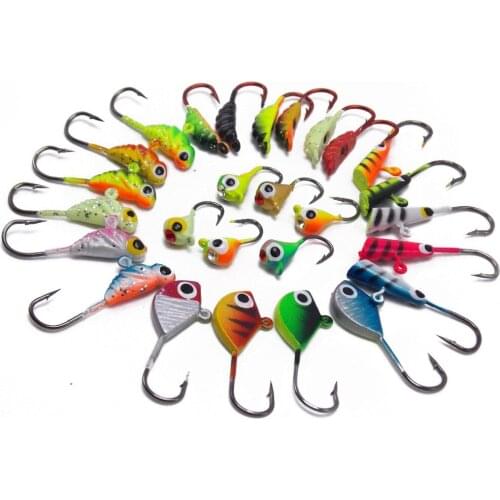 CATCHSIF Ice jigheads Fishing Hooks Tackle Box 28pcs soft live baits worms weighted painting colorful hook