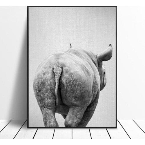 Black & White Rhino Tail Canvas Painting Art Print Poster Picture Wall Modern Minimalist Bedroom Living Room Decoration