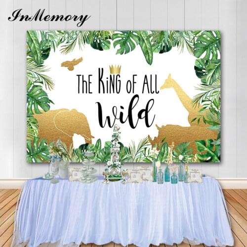 InMemory Wild Boy Baby Shower Party Backdrop Jungle Safari Animals Gold Giraffe Elephant Newborn Birthday Photography Backdrop