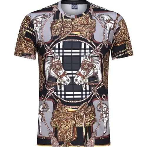 Short sleeve Polyester T-shirt Casual Vintage Print Men Tshirt Gym Fitness Men Clothing Workout Tops Male Summer Brand T Shirt