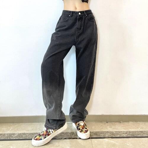 Cotton Gradient Jeans Panelled Wide Leg Zip Trousers Women Autumn Pants Casual Y2K Straight Pants Vintage Streetwear Trousers