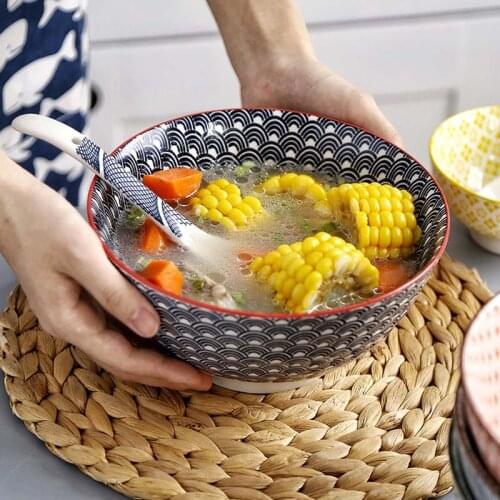 FANCITY Japanese-style ceramic tableware underglaze color large household soup bowl beef noodle bowl commercial ceramic soup bow