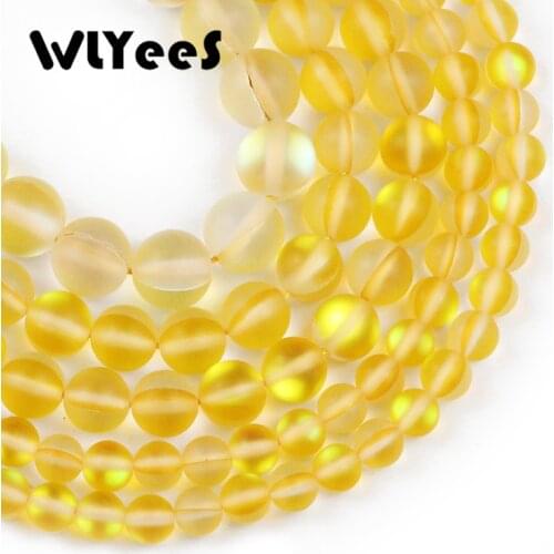 Matte Frosted Yellow Labradorite stone beads Synthetic Flash Stone 6/8/10MM Round Loose bead Jewelry Men bracelet making DIY 15"