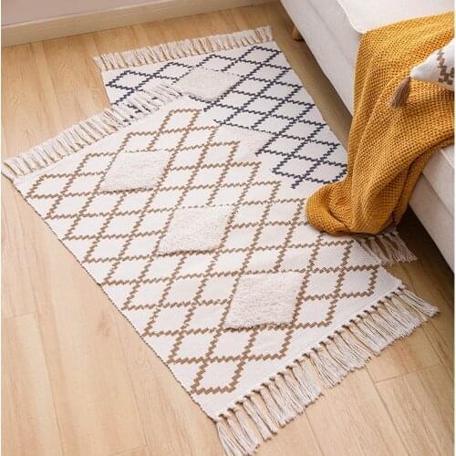 Navy Morocco Tassels Floor Mat Cotton Canvas Geometric Door Mat /Charpet /Rug /kitchen bedroom barthroom floor mats 60x90CM
