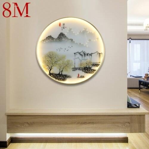 8M Wall Lamps Modern Landscape Painting LED Sconces Round Light Creative For Home Bedside