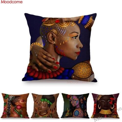 Fashion Africa Woman Black Beauty Girl Traditional African Dress Home Decorative Throw Pillow Case Linen Sofa Cushion Cover Case