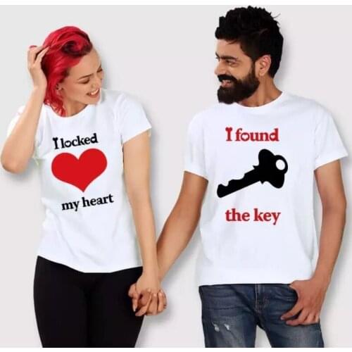 2021 New Couple T-Shirt Love Key Printed Round Neck Male And Female Couple Short Sleeve T-Shirt Summer Plus Size