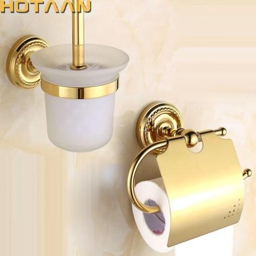 NEW Free shipping,solid brass Bathroom Accessories Set,toilet brush holder,Paper Holder,Gold bathroom sets HT-812200G-2
