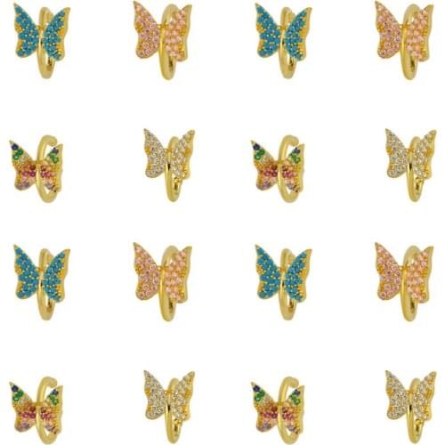 NEW design 1 PIECE Gold filled micro pave colorful cz rainbow blue red white zirconia cute butterfly ear cuff clip on earring