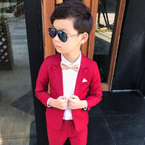 Flower Boys Handsome Blazer Jacket +Pants 2Pcs Clothing Set Gentleman Kids Formal Wedding Suit Children Performance Dress