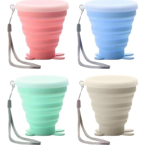 200ML Portable Ultra-thin Water Cup Cartoon Folding Retractable Cup Silicone Mouthwash Cup With Lid For Outdoor Travel Camping