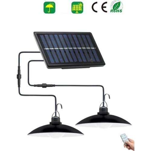 Remote 30 led 2 head Retro Lampshade Solar Pendant Chandelier solar Waterproof Super Bright Light With Mounting Pole Lamp Lights
