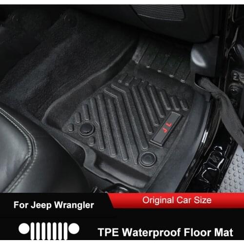 QHCP Car Floor Mats Pad Foot Rugs Carpet TPE Waterproof Boot Anti-slip Rubber Pads Liner Fit For Jeep Wrangler JL 2018 2019 2020