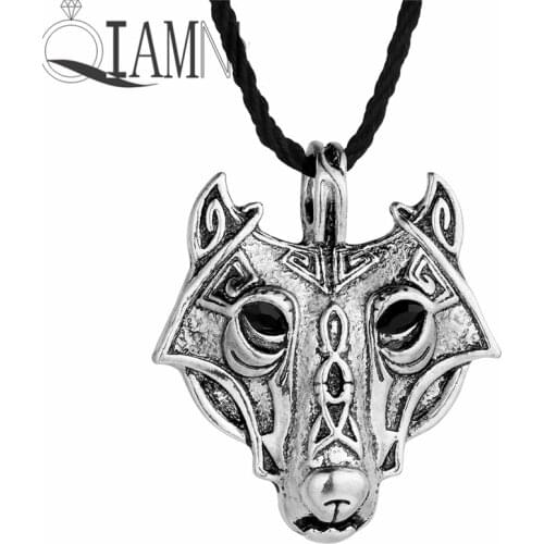 QIAMNI Antique Punk Slavic Valknut Viking Wolf Bird Axe Star Round Amulet Pagan Gothic Charm Pendant Necklace Men Women