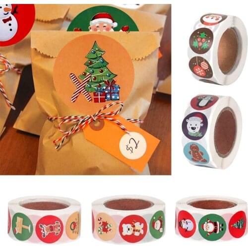 QIFU 500pcs Merry Christmas Stickers Christmas Tree Candy Bag Sealing Sticker Christmas Gifts Box Labels Party Decorations