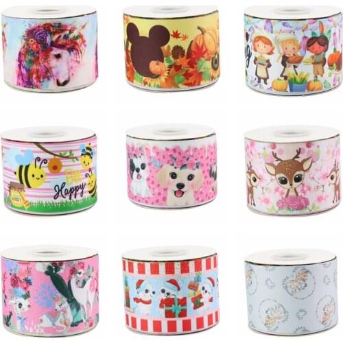 22MM 25MM 38MM 50MM 75mm Printed Pattern on Grosgrain Ribbon for diy ribbon