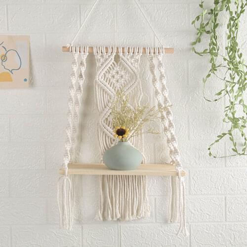 Retro Plant Tapestry Wall Hanging Boho Decor Hand-woven Macrame Tassels Home Wall Decoration Shelf DIY Home Decor Vintage Holder