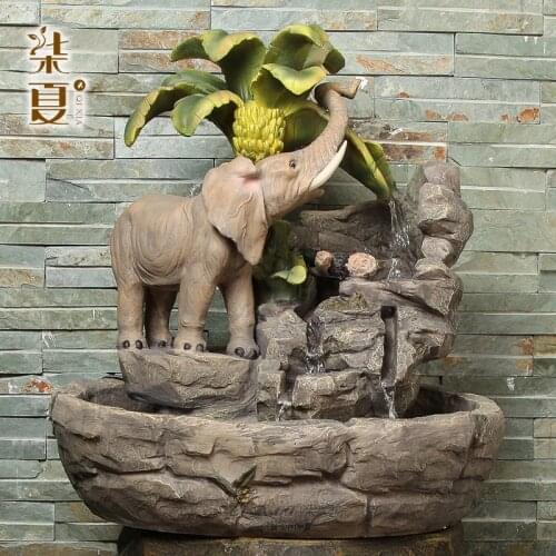 Seven summer Lucky Elephant water fountain animal decoration Feng Shui Chinese furniture entrance TV cabinet resin crafts