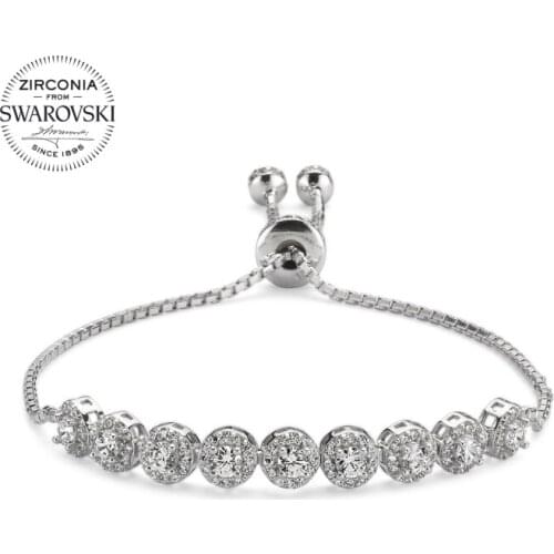 Silver 925 Sterling Swarovski Zirconia Cubic Zirconia Round Bracelet
