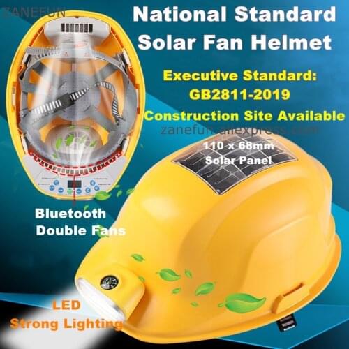 Solar Panel Fan ABS Saftey Helmet With Bluetooth FM LED Light 8000mAh Li Battery Outdoor Work Safety Bump Cap Casco De Seguridad