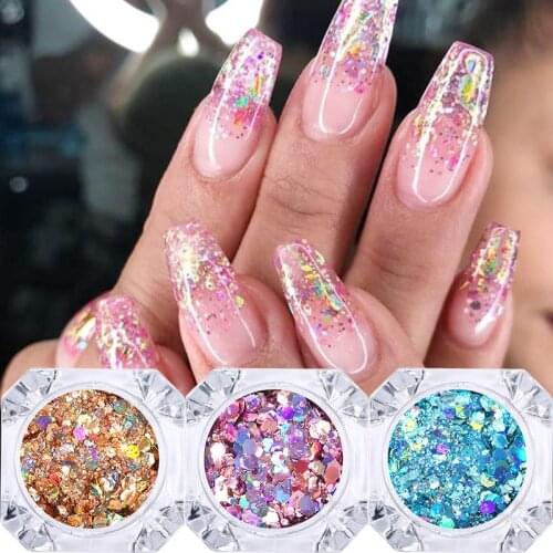 3D Mixed Hexagon Nail Dust Sets Holo Glitter Sequins Flakes Decoration Nail Sparkling Chrome Dust