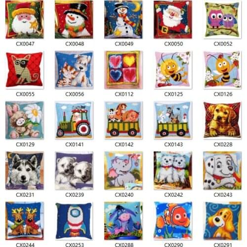 Dogs DIY Needlework Kit Acrylic Yarn Embroidery Pillow Tapestry Canvas Cushion Front Cross Stitch Pillowcase