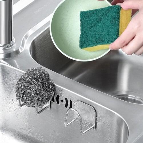 Stainless Steel Sponge Rack Kitchen No Punching Installation Sink Drain Storage Rack Multi Purpose Hook Roll Raper Rack