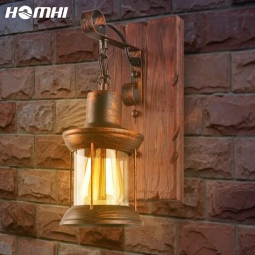 Vintage Wall Lamp Loft Interior Lighting Home Living Room Decoration Country Industrial Decor Wood Glass Shade Horse Retro Lamp
