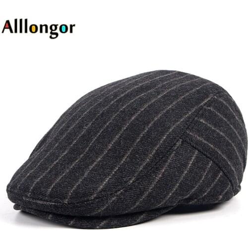 High Quality Beret Hat Men New Autumn 2020 Winter Thick Warm Vintage Striped Print Ivy Newsboy Flat Cap Dad Hats Dropshipping