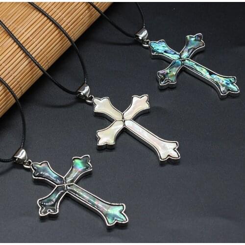 Fine Vintage Alloy Cross Pendant Necklace Simple Shell Abalone Fashion Necklace Making for Amulet Jewelry Necklace Gift