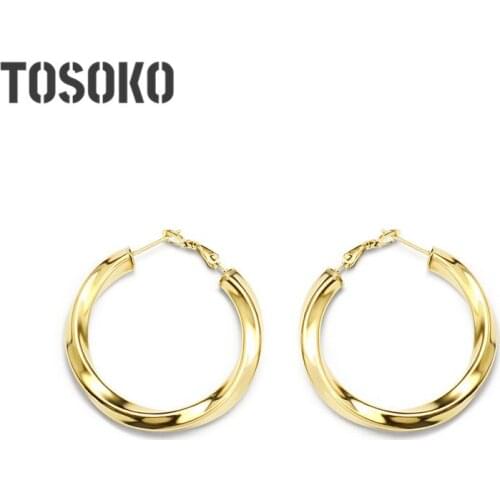 TOSOKO Stainless Steel Ring Hollow Earrings Simple Fashion Female Jewelry BSF249