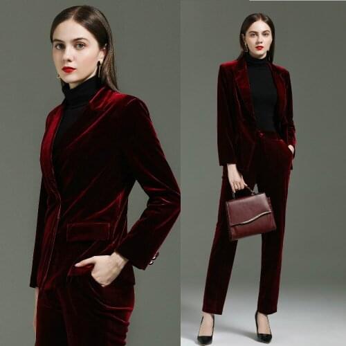 Velvet jacket and Pants Set 2-piece womens suit coat and Pants Set oversize work suit professional womens clothing
