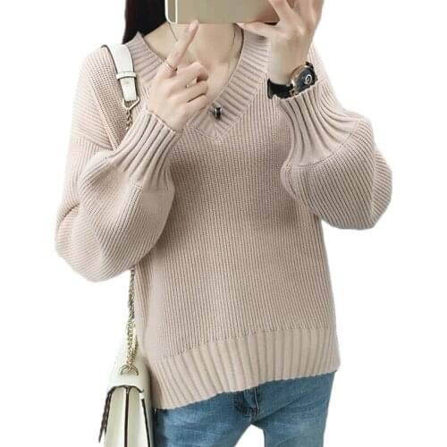 Autumn Winter New Sweater Women Pullover V-neck Long-sleeved Sweaters Womens Lanterns sleeve Warm Bottom shirt Sweaters F481