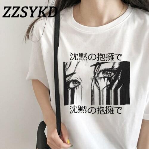 Women Tops Are You Afraid Of The Dark Japanese Silent Hug Casual T-shirt Harajuku Dark Anime Print Fashion Loose Summer T-Shirt