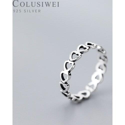 Colusiwei Authentic 925 Sterling Silver Stackable Heart To Heart Finger Rings for Women Wedding Engagement Ring Jewelry Anel