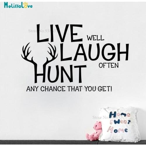 Live Laugh Hunt Quote Decal Antlers Sticker Baby Room Bedroom Decor Wall Art Sticker BA146