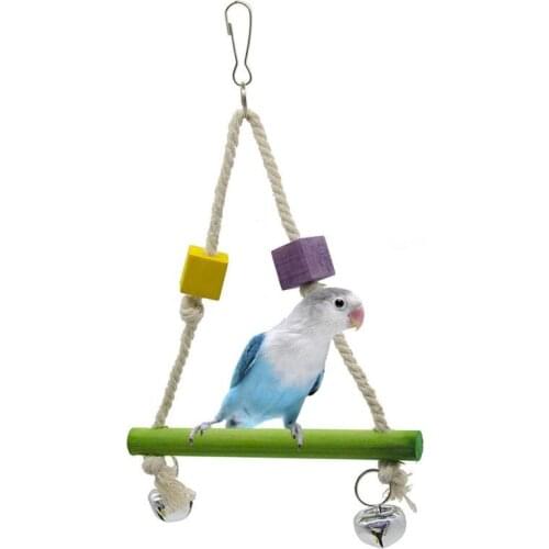 1 Pcs Natural Wooden Birds Swing Toy Funny Parrot Bite-Proof Chew Toy Parakeet Macaw Cage Hanging Toys Bird Perch Toy Supplies