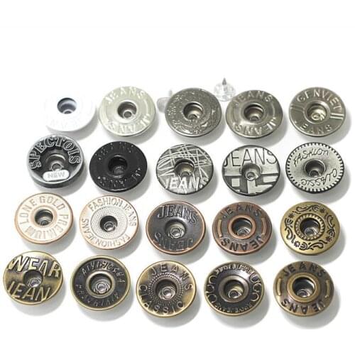 100Pcs/Set 20MM Metal Brass Jean Buttons High Quality Bronze Tone Denim Buttons Mixed Button Clothing Accessories Drop Shipping