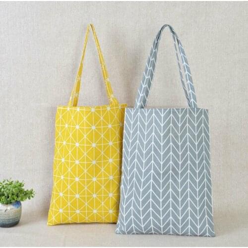 2020 Bag Shopping Fashion Durable Women Student Cotton Linen Single Shoulder Tote Check Plaid Female Flax Canvas Shopping Bags