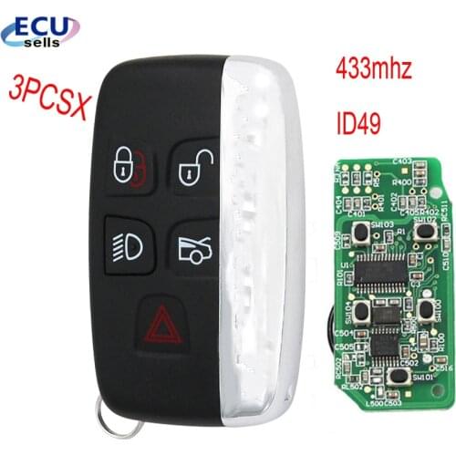 3PCS X 5 Buttons 433Mhz Smart Remote Key Fob for Jaguar XF XJ XL XK XE 2013-2017 ID49 chip FCC : KOBJTF10A